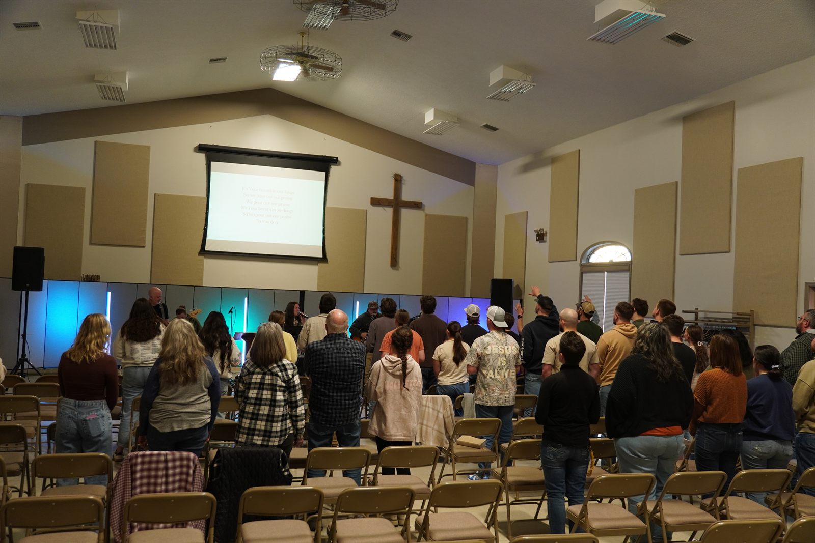 The full room during worship